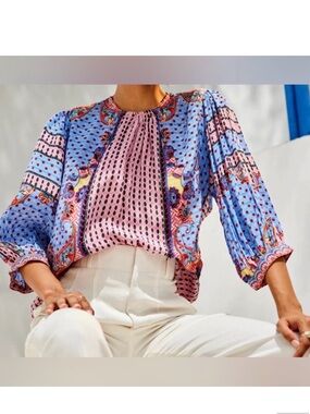 BHANUNI by JYOTI Emilia Beaded Peasant Blouse Shirt Boho Current $176 Current